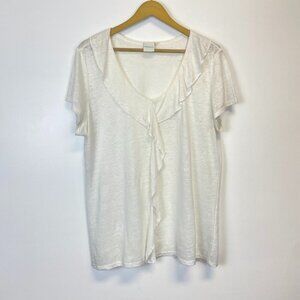 Sundance 100% Linen Cascading Ruffle Short Sleeve Top